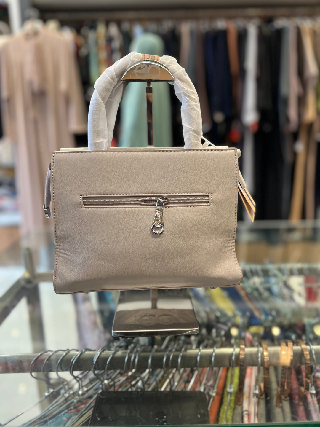 FANCY HAND BAG - BH06/OFF WHITE & LIGHT PINK/