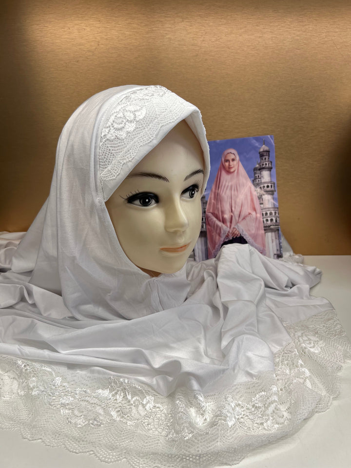 SUPER HIT READYMADE RAMZAN NAMAZ JILBAB LACE HIJABS (BLACK & WHITE SOFT FABRIC) RESTOCKED