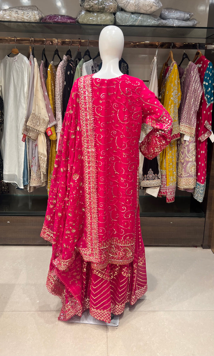 PAKISTANI PURE CHIFFON RANI COLOUR SEQUINS DESIGN- A010