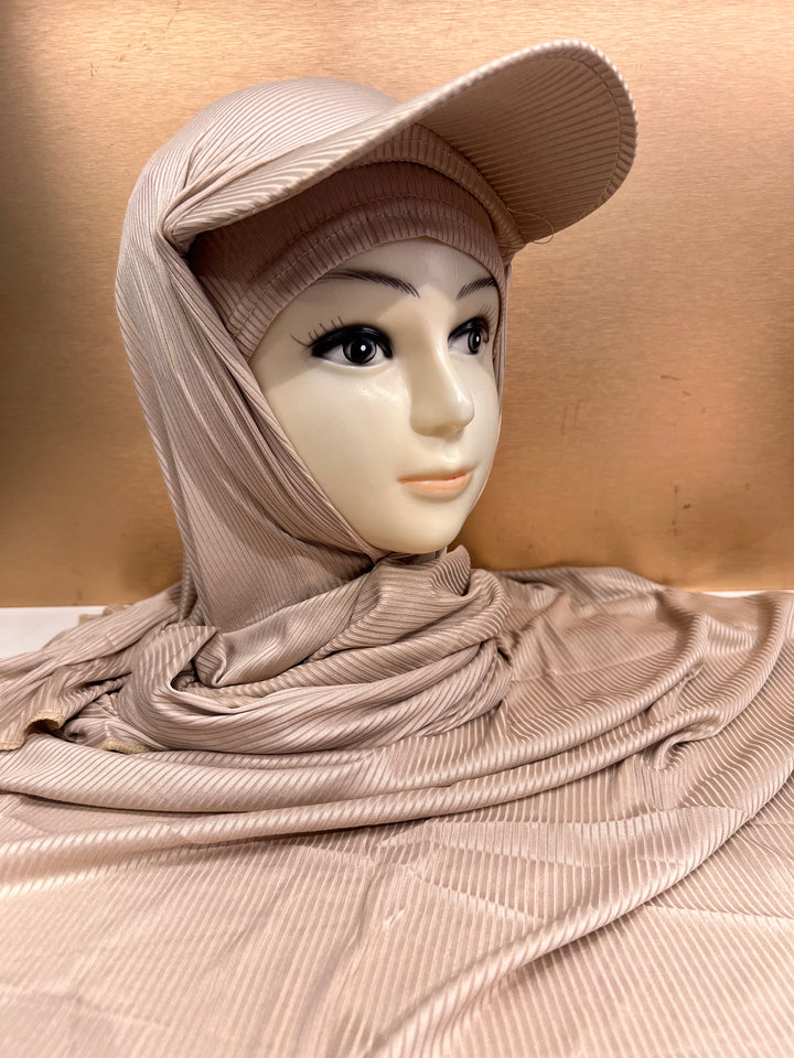 Super Hit Ribbed Fabric Summer Hijabs with Inner Tube Cap- BJ024