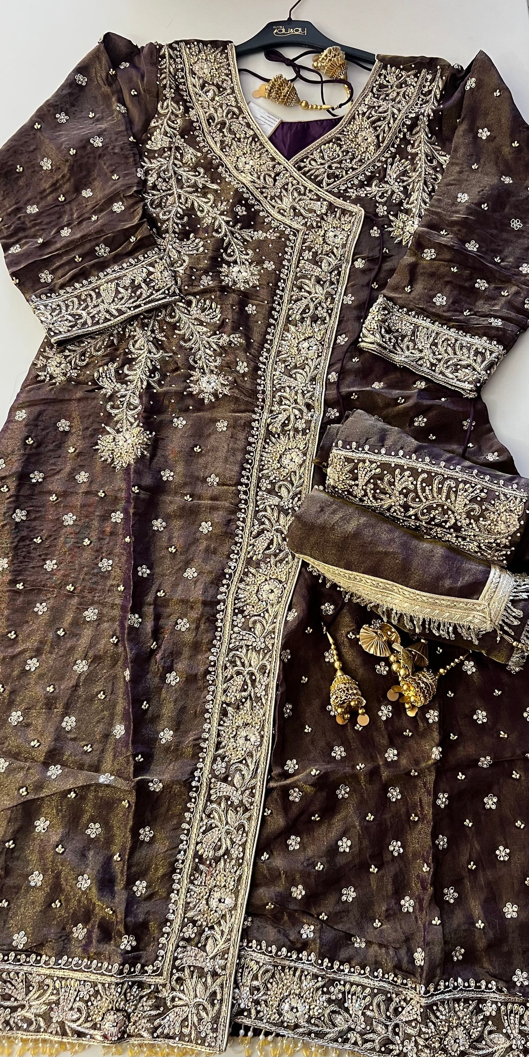 PAKISTANI ANGRAKHA ZARDOZI HAND WORK DESIGNER SUIT - JM02