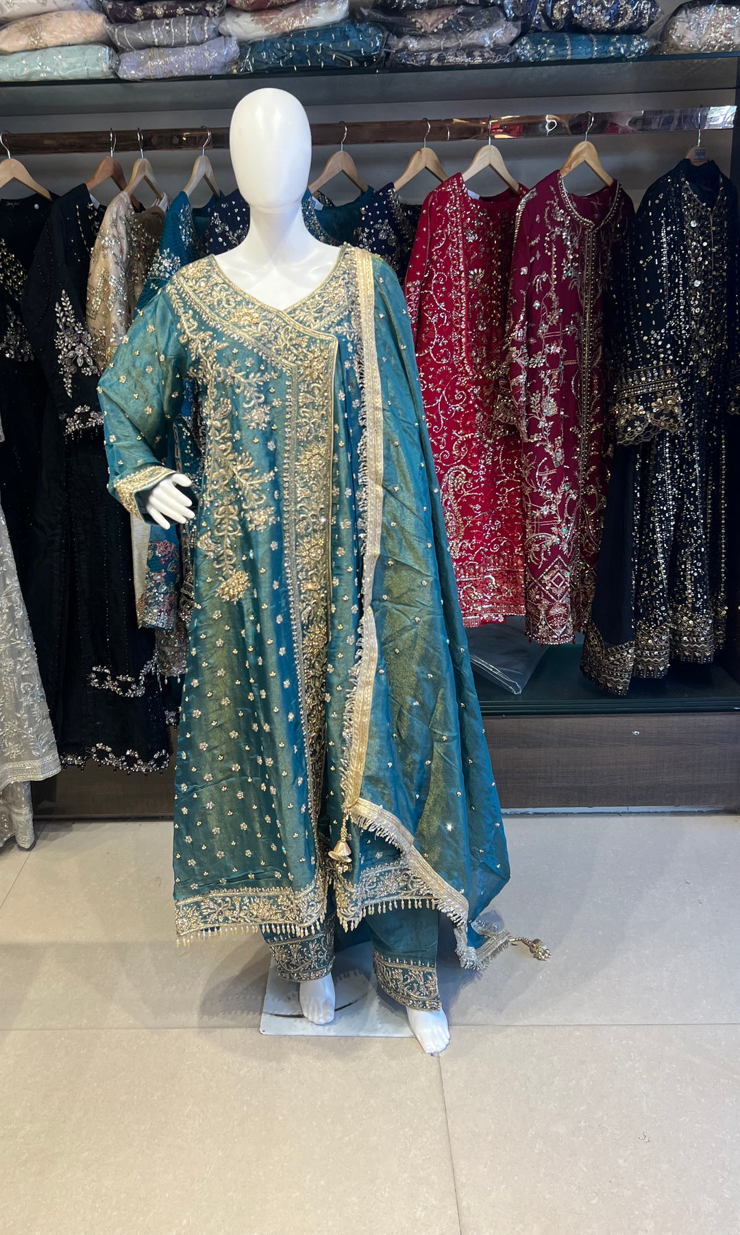 PAKISTANI ANGRAKHA ZARDOZI HAND WORK DESIGNER SUIT - JM02