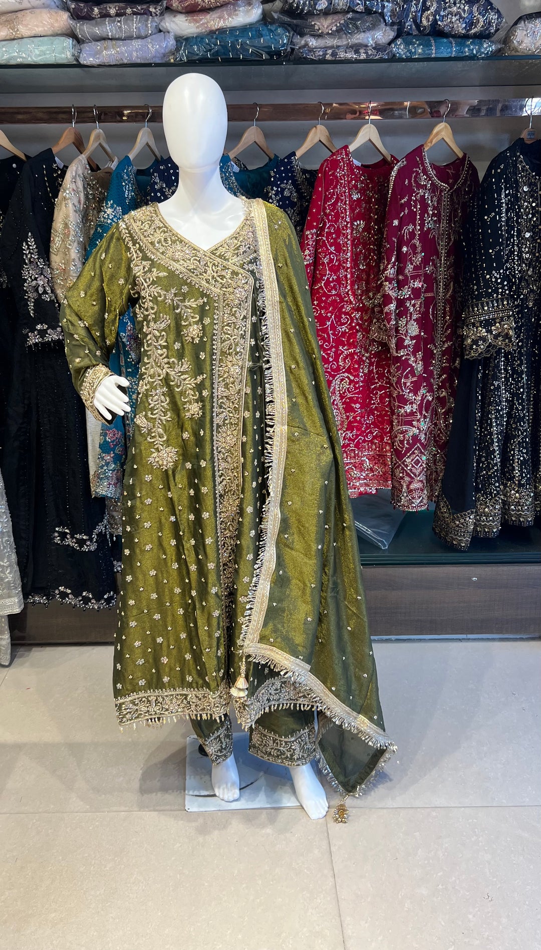PAKISTANI ANGRAKHA ZARDOZI HAND WORK DESIGNER SUIT - JM02