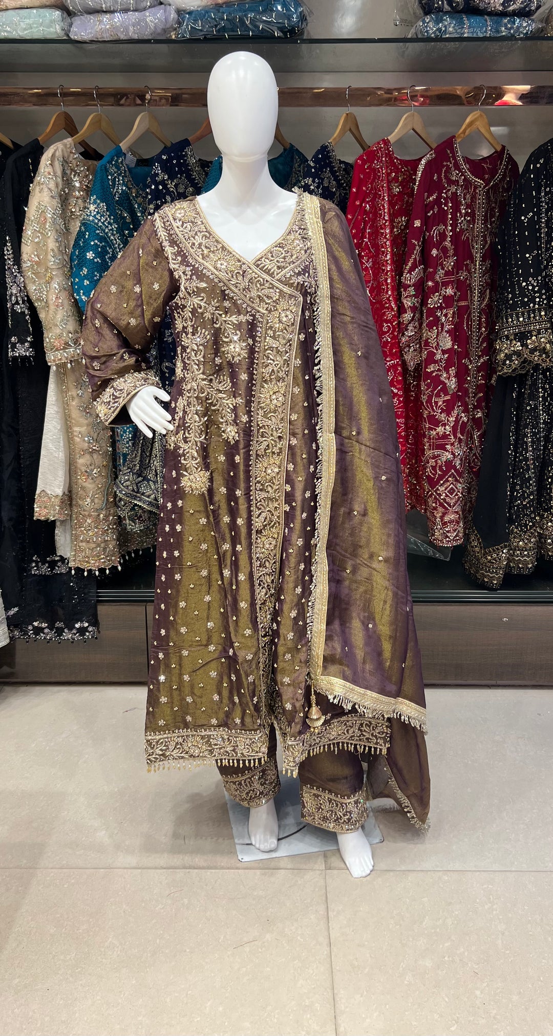 PAKISTANI ANGRAKHA ZARDOZI HAND WORK DESIGNER SUIT - JM02