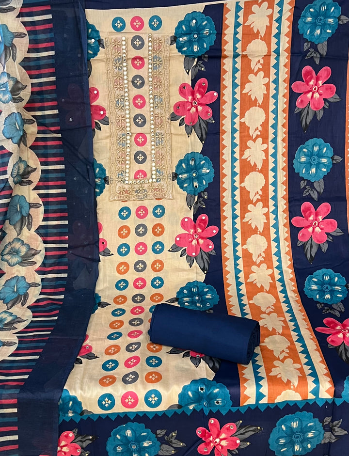 DESIGNER UNSTITCHED DRESS COTTON MATERIAL - IKZP01