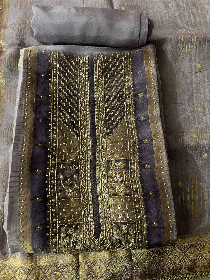 UNSTITCHED ZARDOZI HANDWORK DRESS MATERIAL - IKFP03