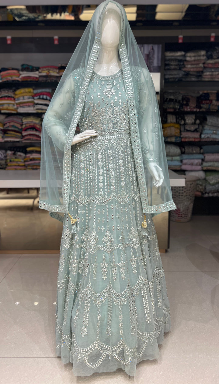 Net Sea Green Gown- 373401