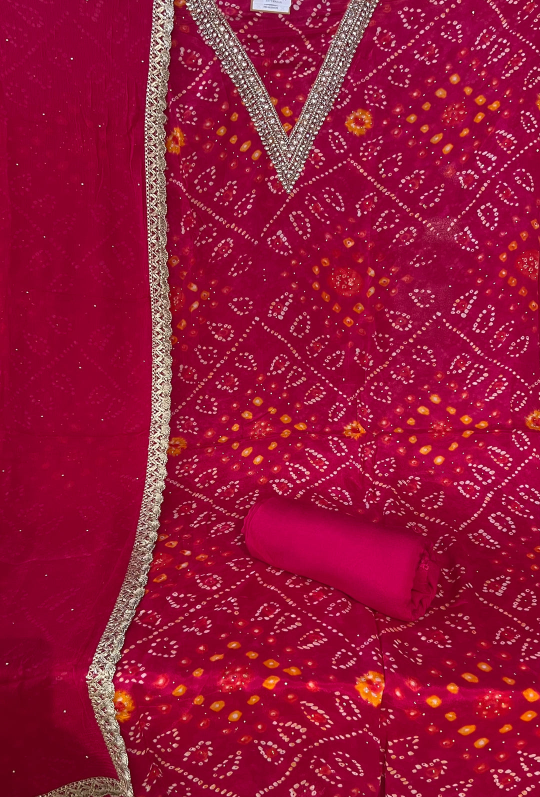 BANDHANI V NECK DESIGNER UNSTITCHED WORK DRESS MATERIAL - BRT16