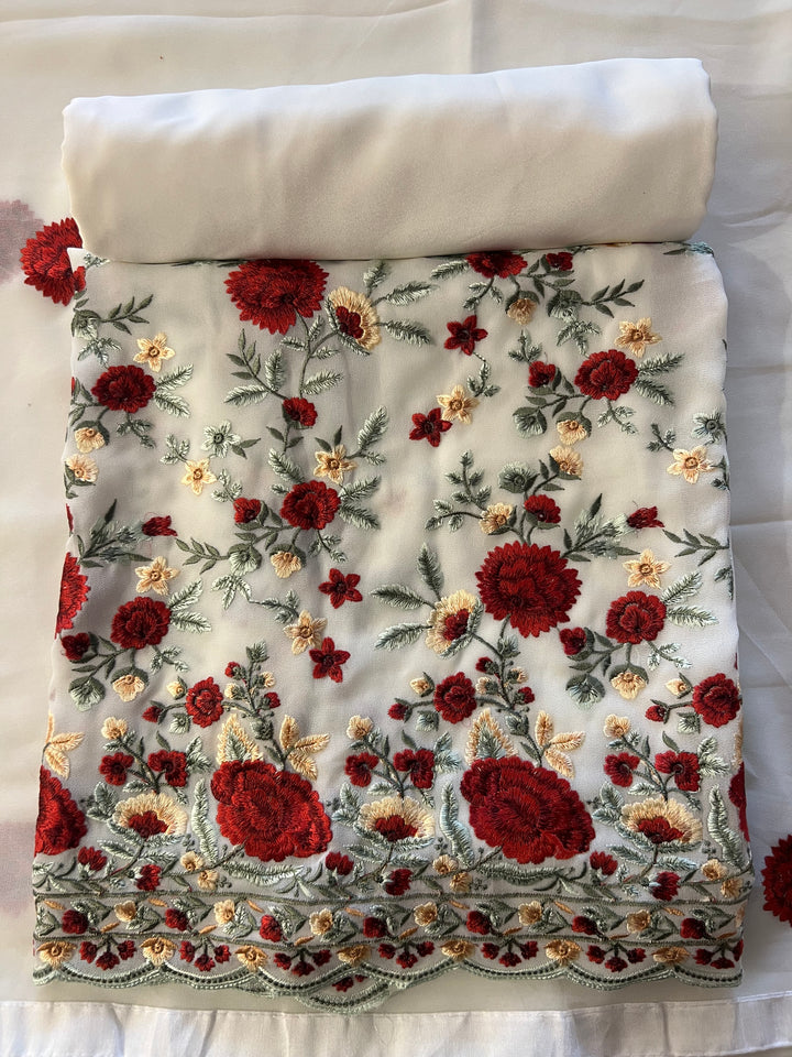 KASHMIRI DESIGNER UNSTITCHED THREAD WORK DRESS MATERIAL - BRT43