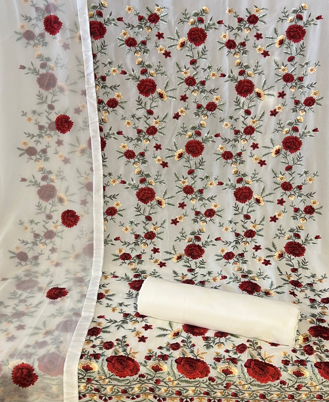 KASHMIRI DESIGNER UNSTITCHED THREAD WORK DRESS MATERIAL - BRT43