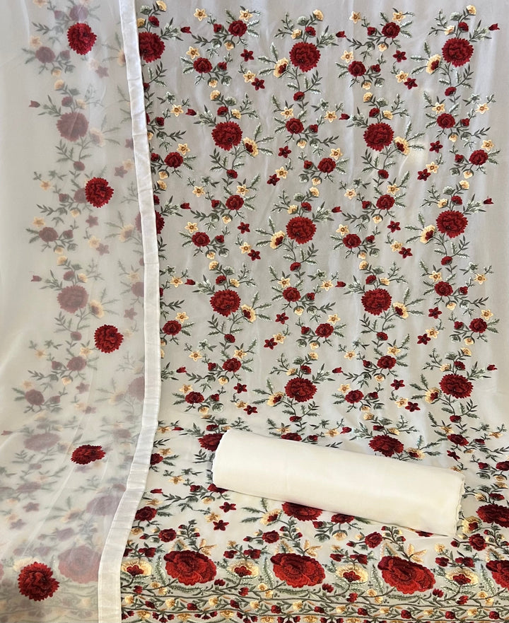 KASHMIRI DESIGNER UNSTITCHED THREAD WORK DRESS MATERIAL - BRT43