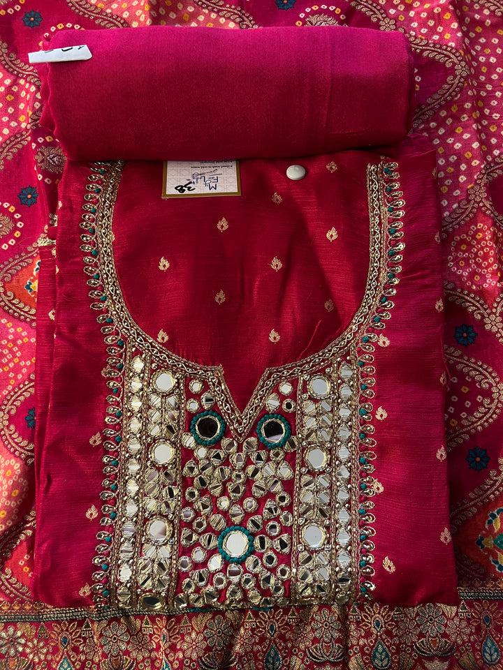 BANARSI DESIGNER UNSTITCHED MIRROR WORK DRESS MATERIAL - BRT38