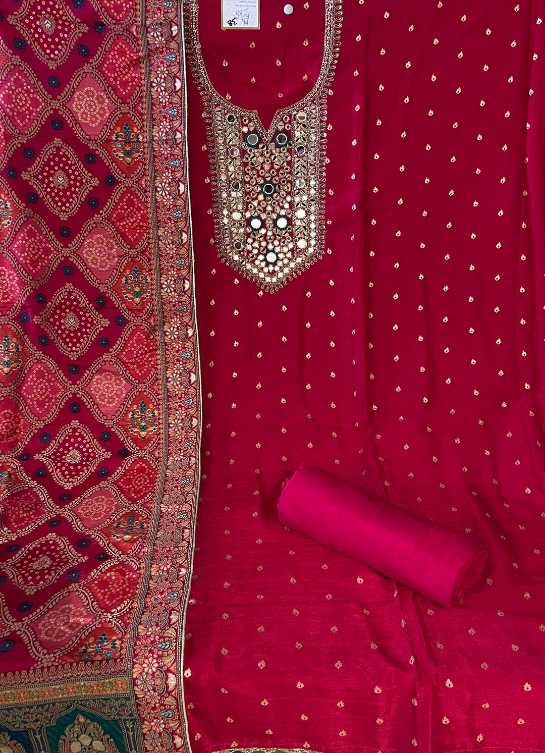 BANARSI DESIGNER UNSTITCHED MIRROR WORK DRESS MATERIAL - BRT38