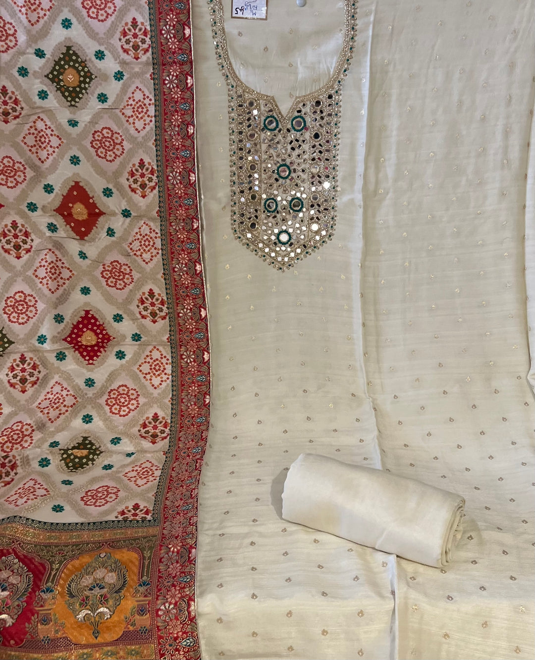 BANARSI DESIGNER UNSTITCHED MIRROR WORK DRESS MATERIAL - BRT45