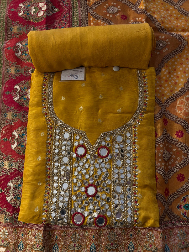 BANARSI DESIGNER UNSTITCHED MIRROR WORK DRESS MATERIAL - BRT01