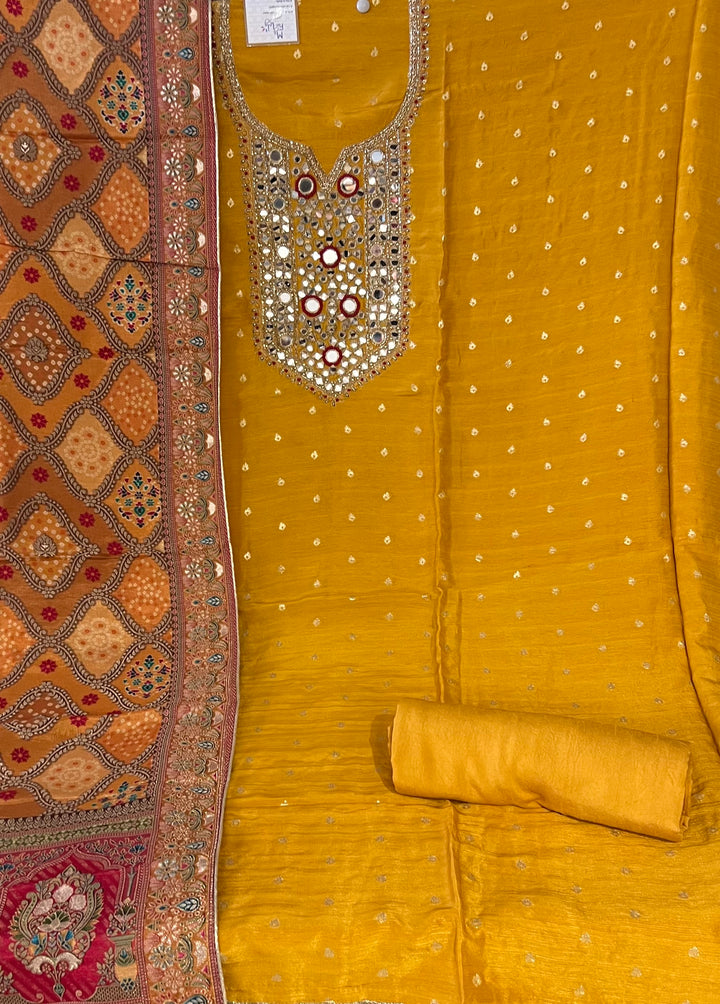 BANARSI DESIGNER UNSTITCHED MIRROR WORK DRESS MATERIAL - BRT01