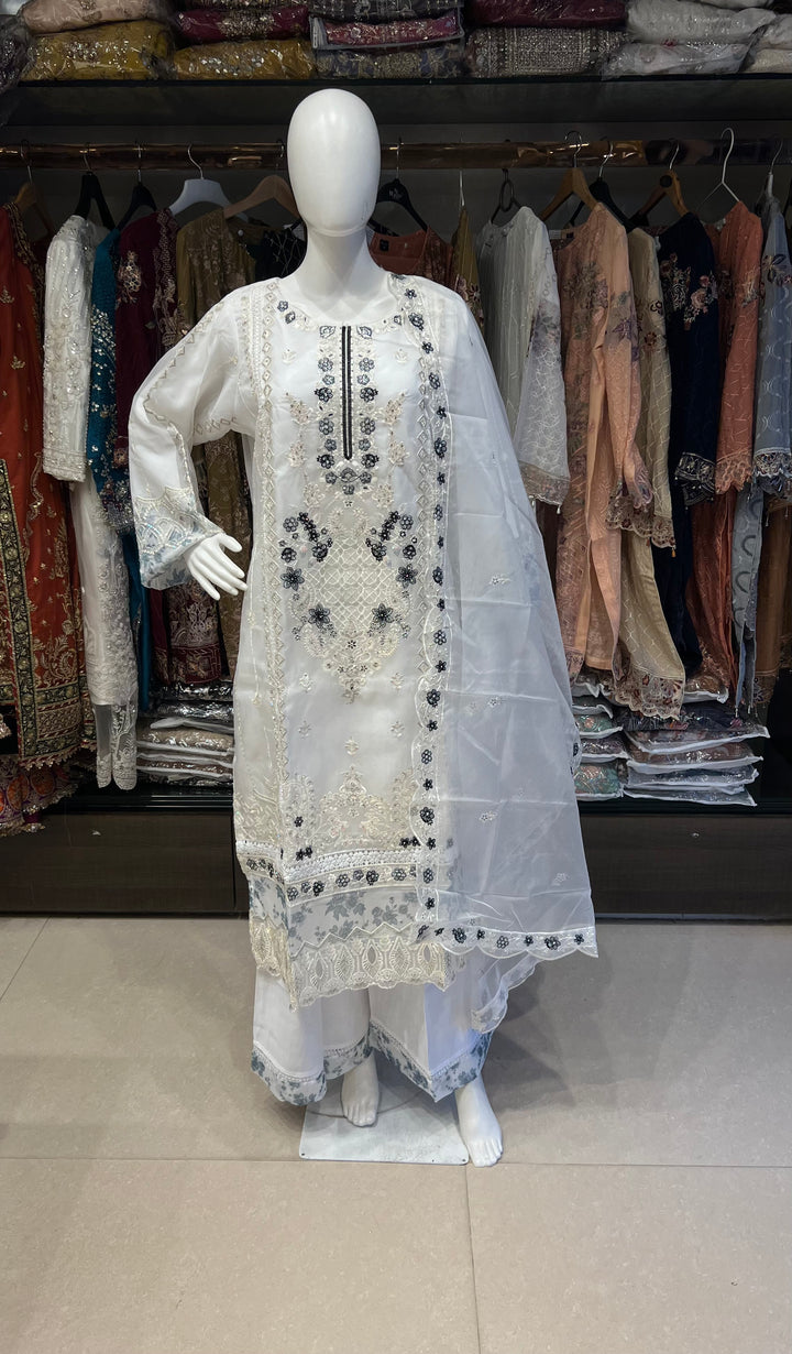 WHITE PAKISTANI ORGANZA DESIGNER SUIT - BRT22