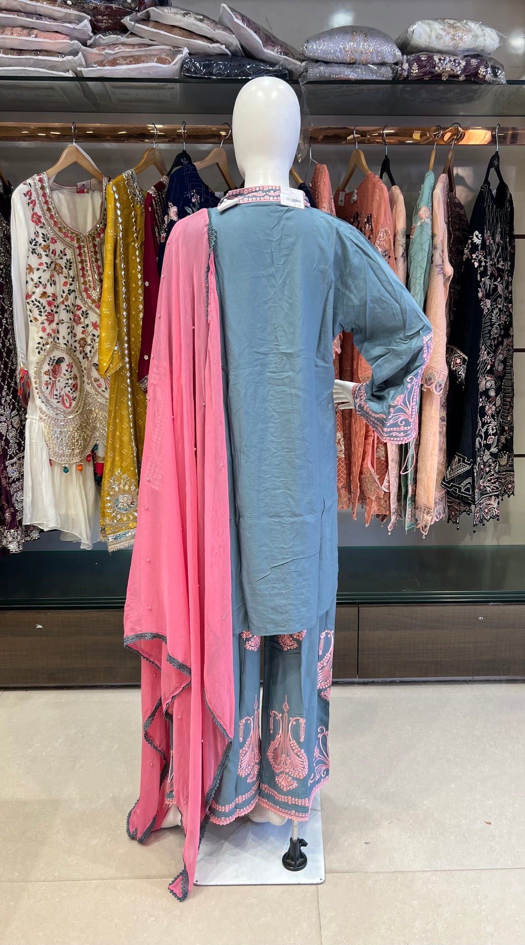 BLUE & PINK EMBROIDERED 3-PIECE SUIT - IKRW20