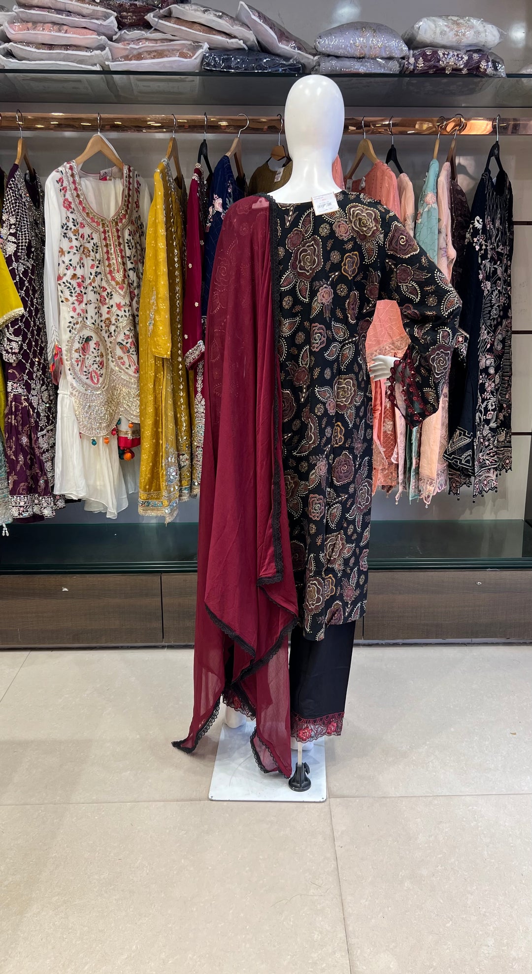 BLACK FLORAL EMBROIDERED FESTIVE WEAR 3-PIECE SUIT - IKRW16