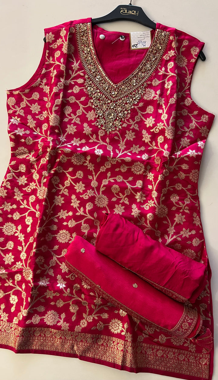 RED FARSHI SALWAR BANARASI DESIGNER SUIT - BRT20
