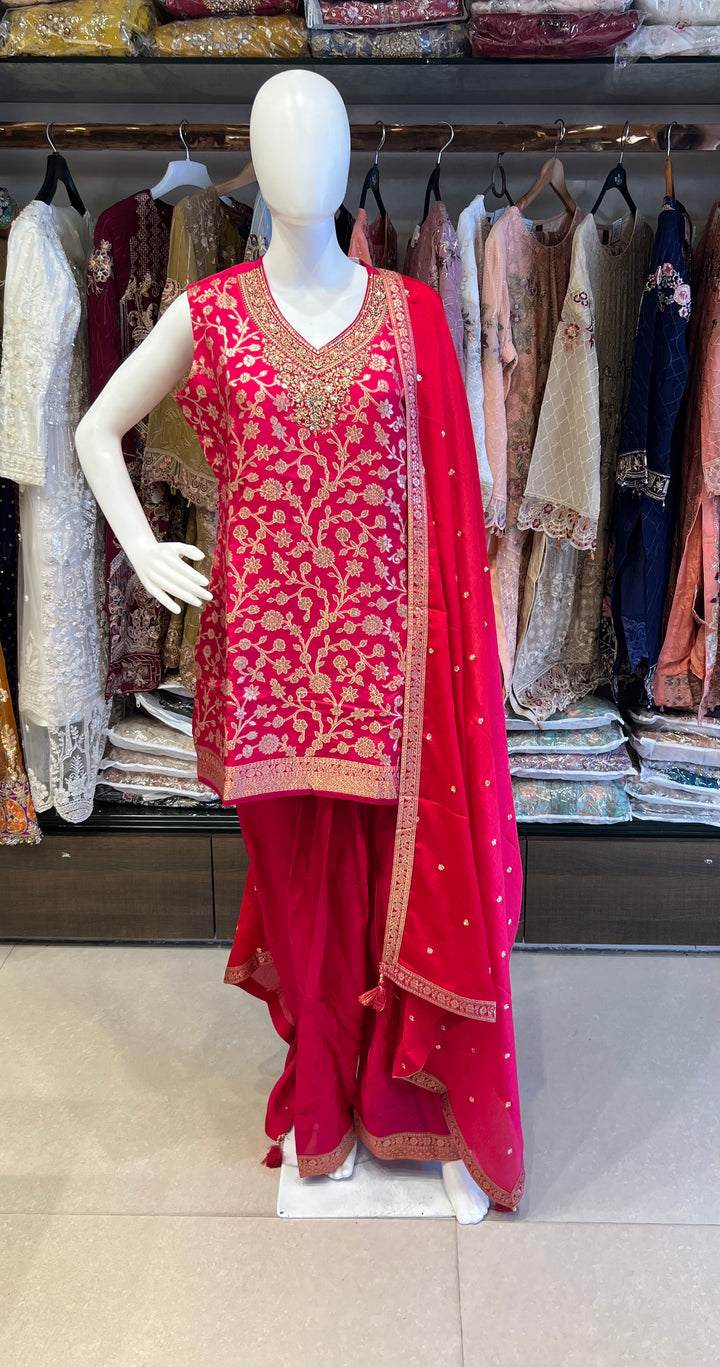RED FARSHI SALWAR BANARASI DESIGNER SUIT - BRT20