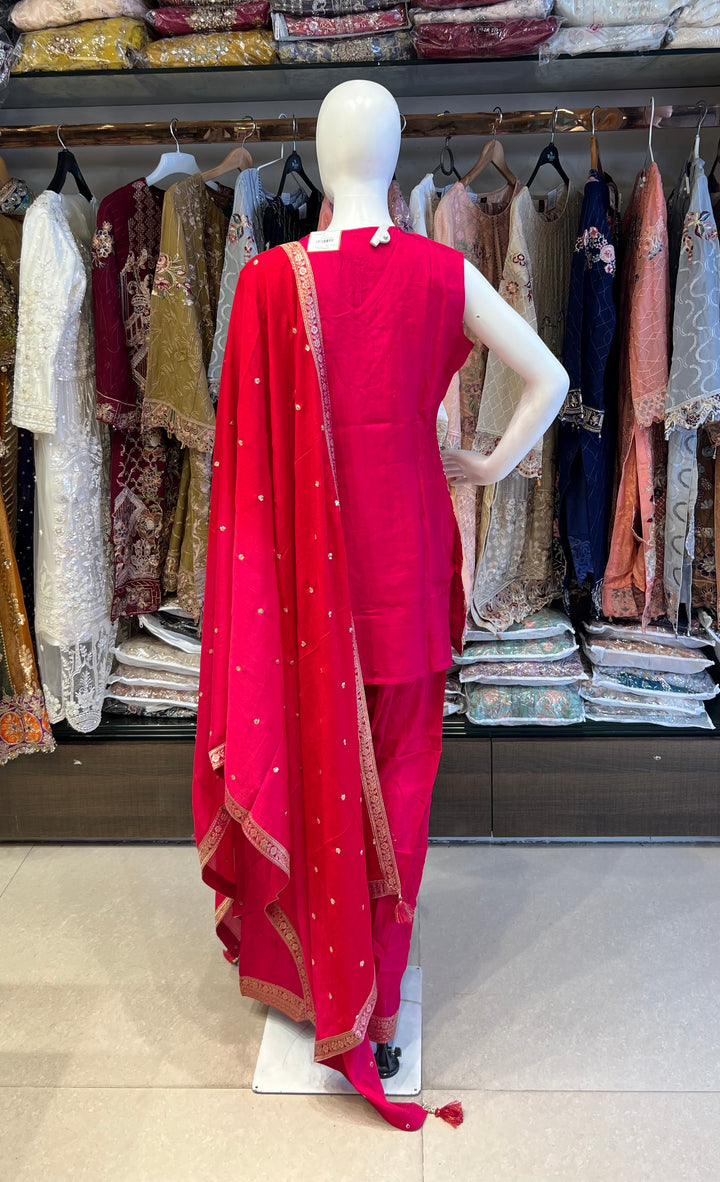 RED FARSHI SALWAR BANARASI DESIGNER SUIT - BRT20