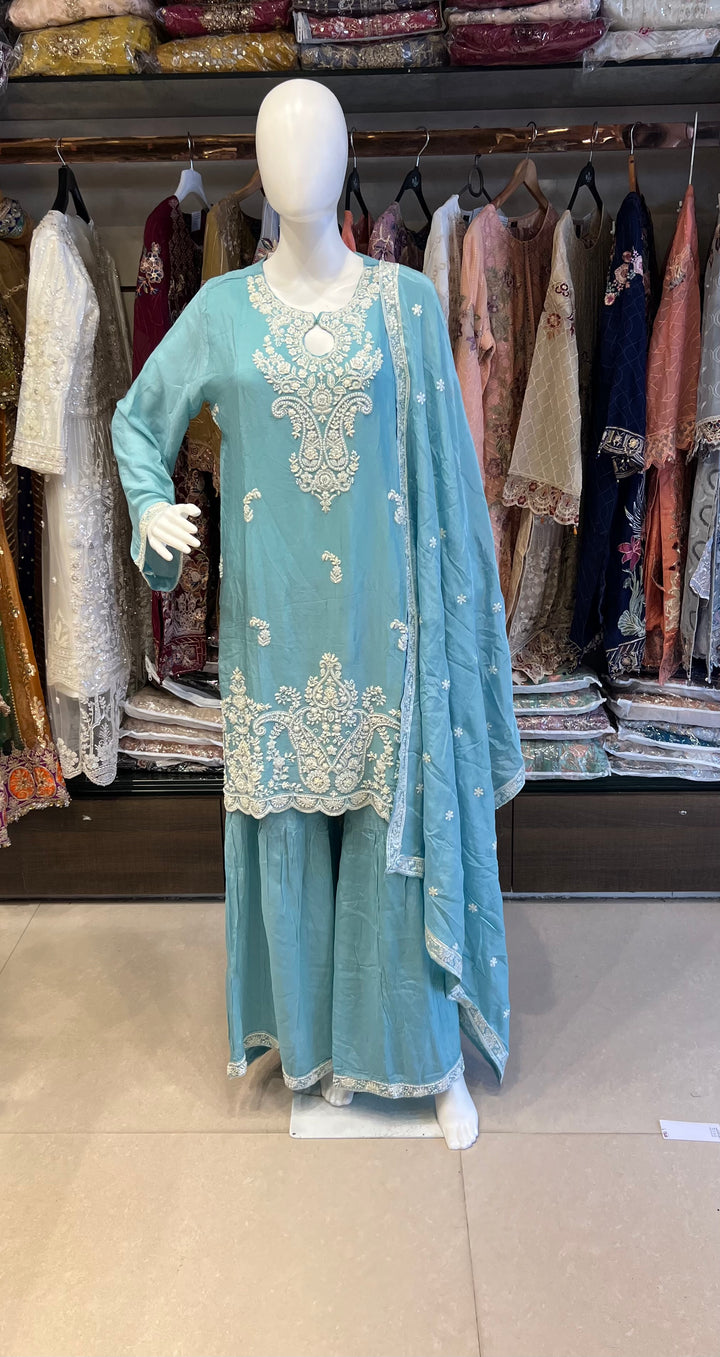 BLUE DESIGNER SHARARA DRESS - BRT104