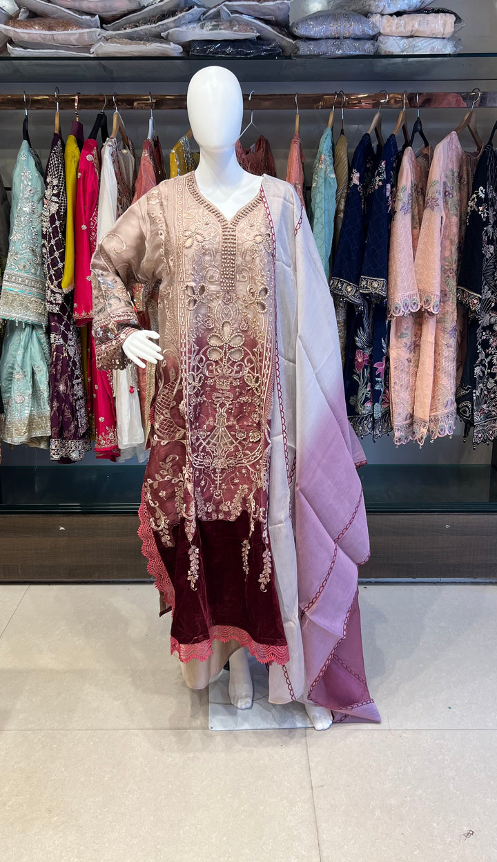 PAKISTANI ORGANZA DUPATTA WITH EMBROIDERY WORK SUIT - NMIK12