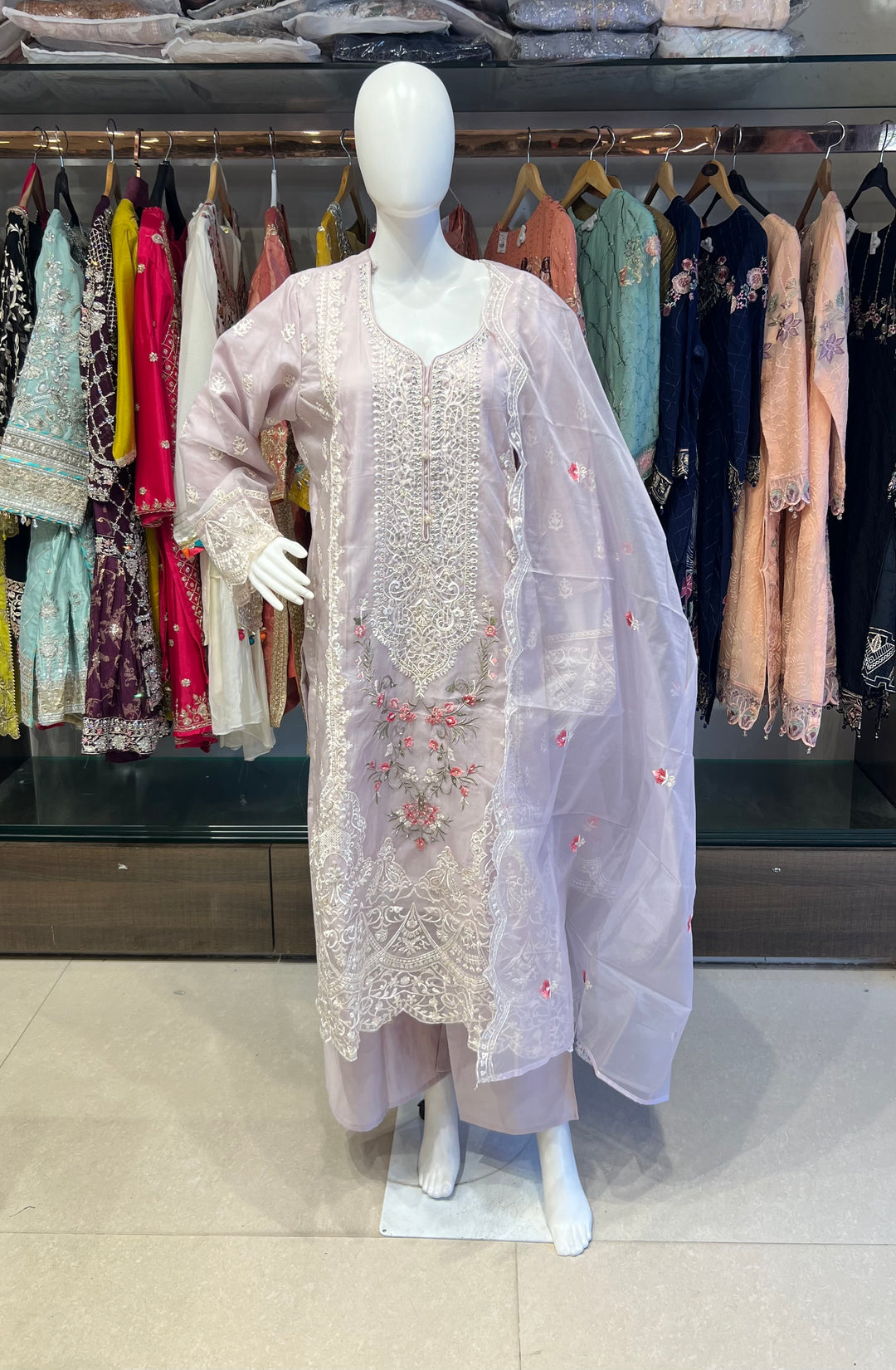 PAKISTANI ORGANZA DUPATTA WITH EMBROIDERY WORK SUIT - NMIK12