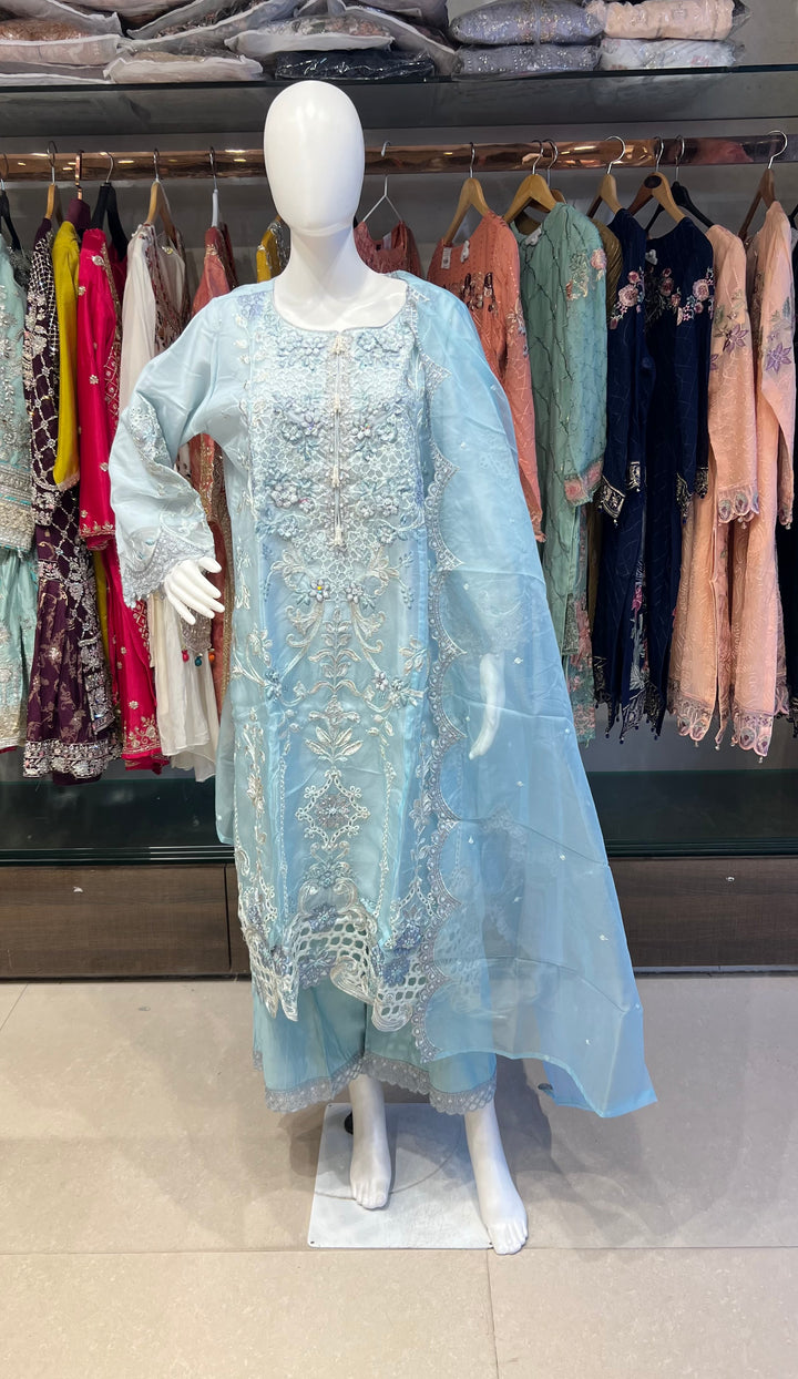 PAKISTANI ORGANZA DUPATTA WITH EMBROIDERY WORK SUIT - NMIK12