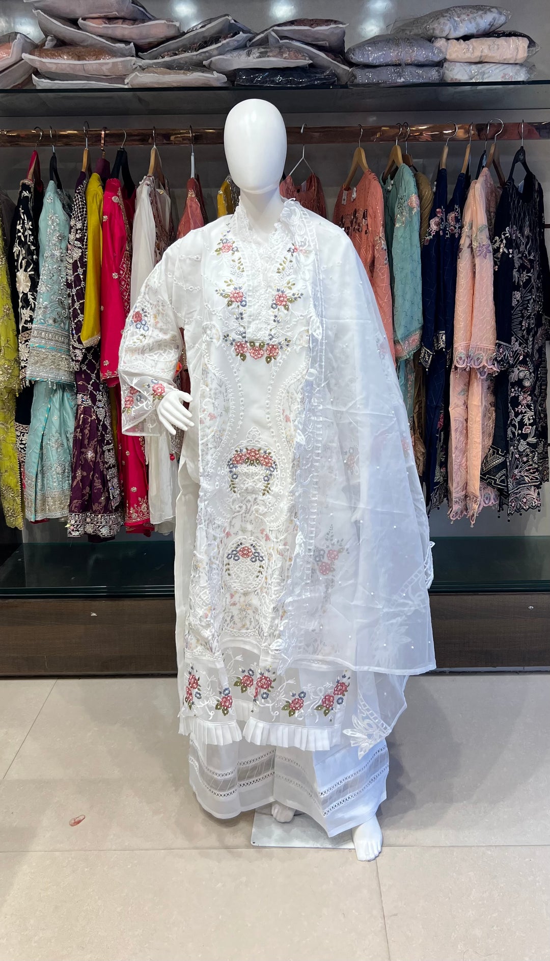 PAKISTANI ORGANZA DUPATTA WITH EMBROIDERY WORK SUIT - NMIK12