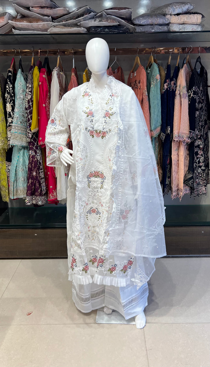 PAKISTANI ORGANZA DUPATTA WITH EMBROIDERY WORK SUIT - NMIK12