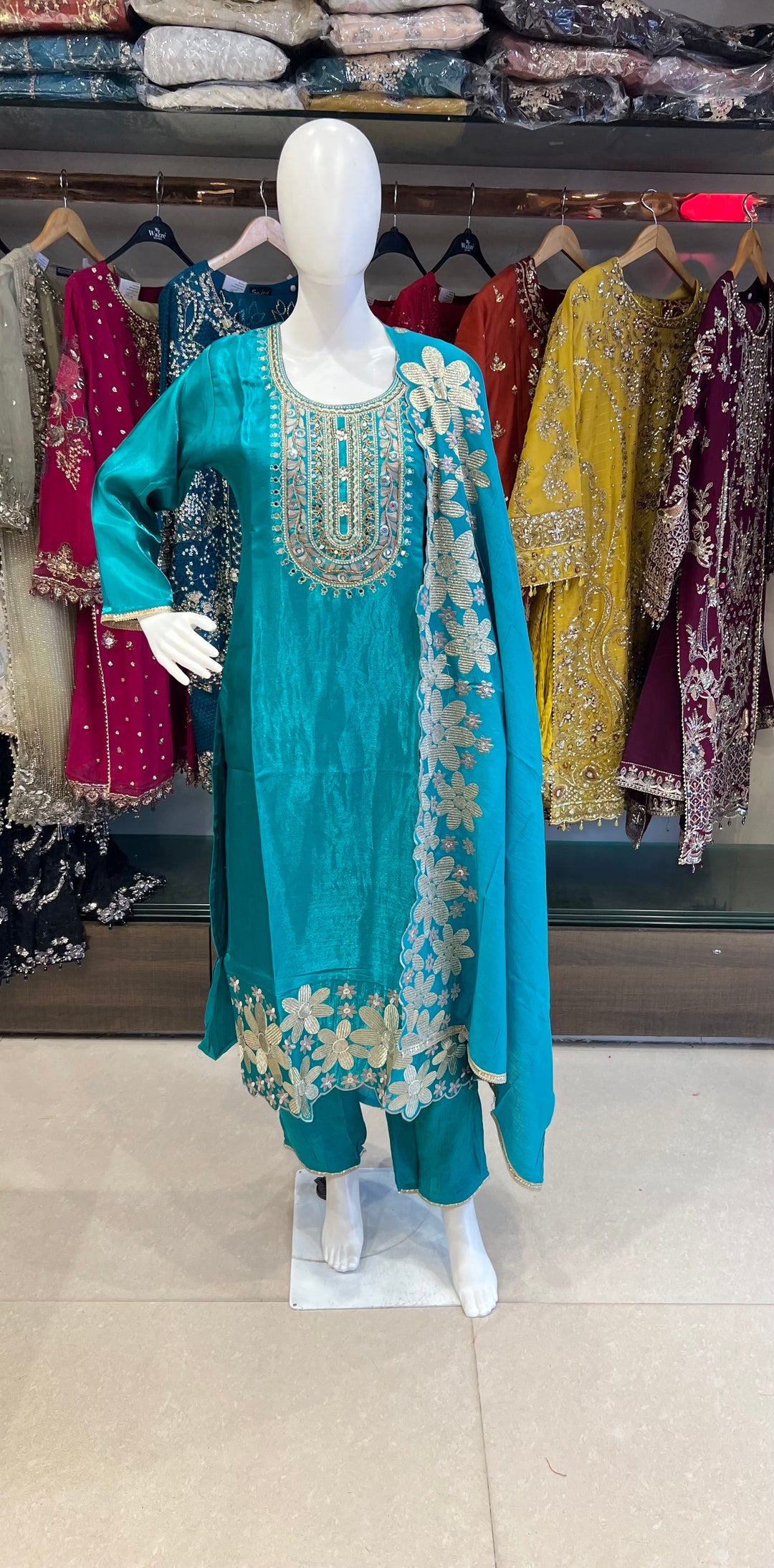 EMBROIDERY  WORK DESIGNER SUIT (3XL) - IKFQU09