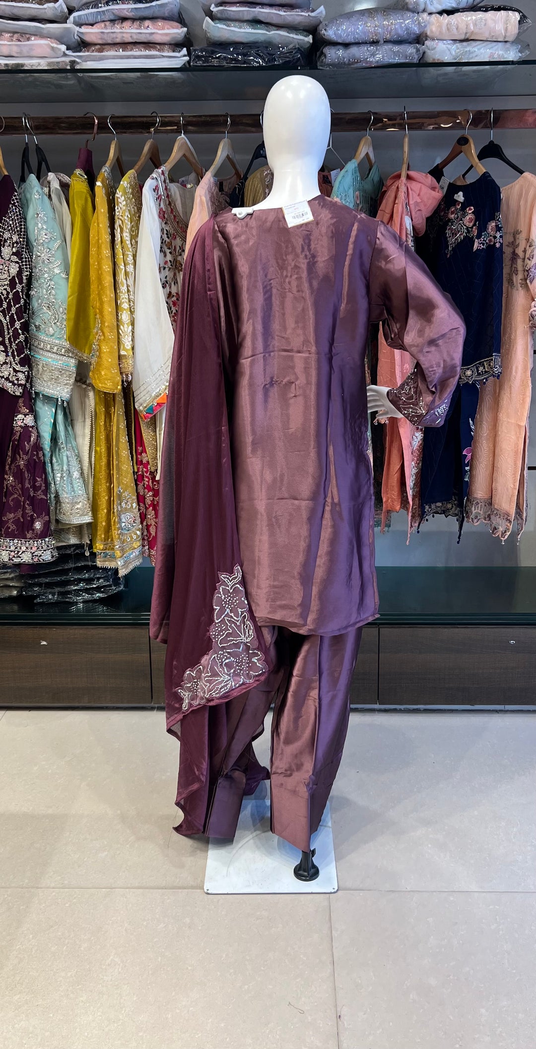 PLUM EMBELLISHED STRAIGHT CUT SALWAR SUIT - KASH11