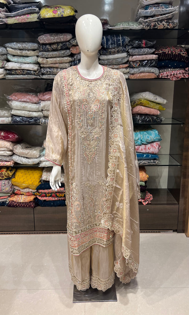 RAUSHAN DESIGNER SEMI STICH  SUIT- IKC3/(BEIGE COLOUR)