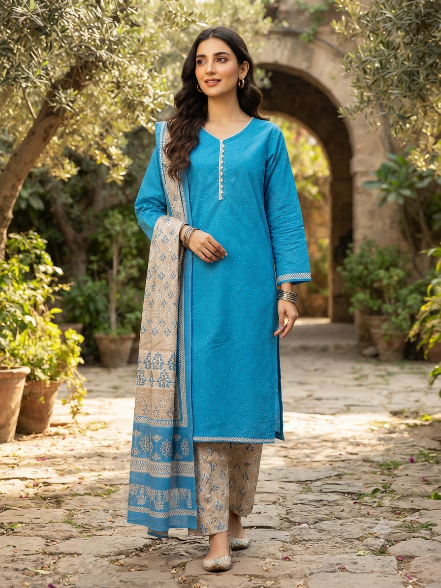 ELITE FESTIVE READYMADE COTTON SUIT-MZR07 (PLUS SIZE)