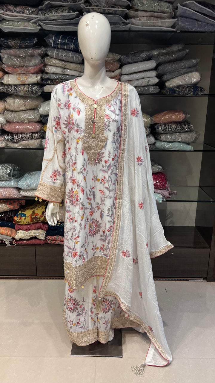 KASHMIRI WORK DESIGNER SUIT-IKRRA02/WHITE