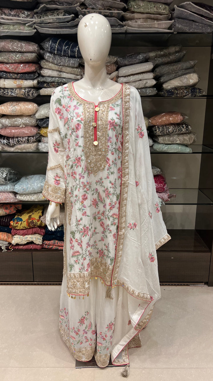 KASHMIRI WORK DESIGNER SUIT-IKRRA01/WHITE