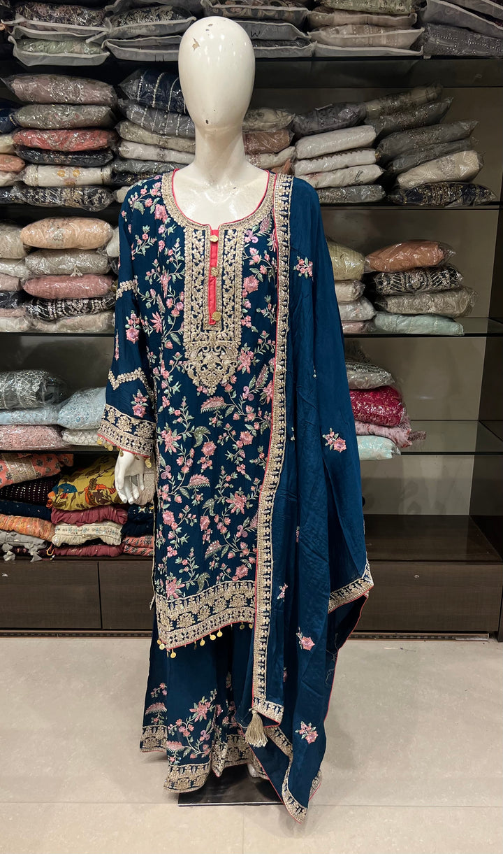 KASHMIRI WORK DESIGNER SUIT-IKRRA01/BLUE