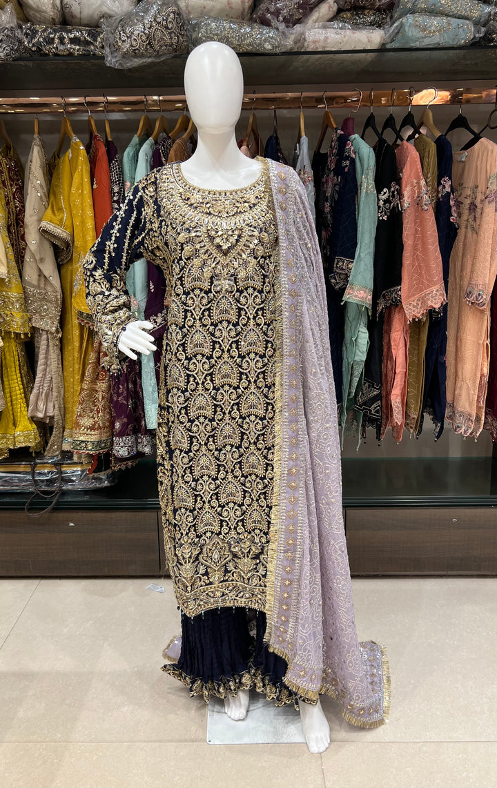 SAJNI PAKISTANI DESIGNER PLAZO WORK CHIFFON SUIT - TMSO1