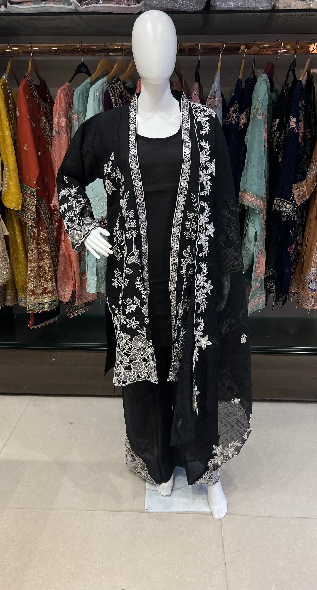NIDA BLACK DESIGNER THREAD WORK SUIT - MIX19