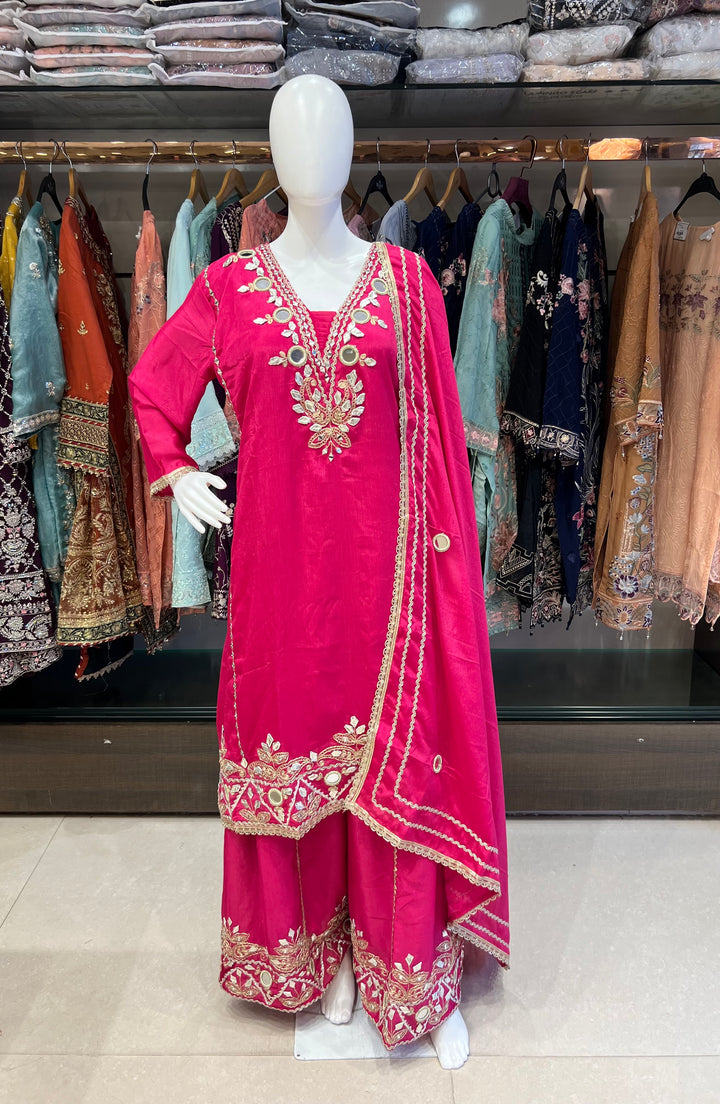 KHAS DESIGNER CHINON MIRROR N GOTA PATI WORK SUIT - MAL02