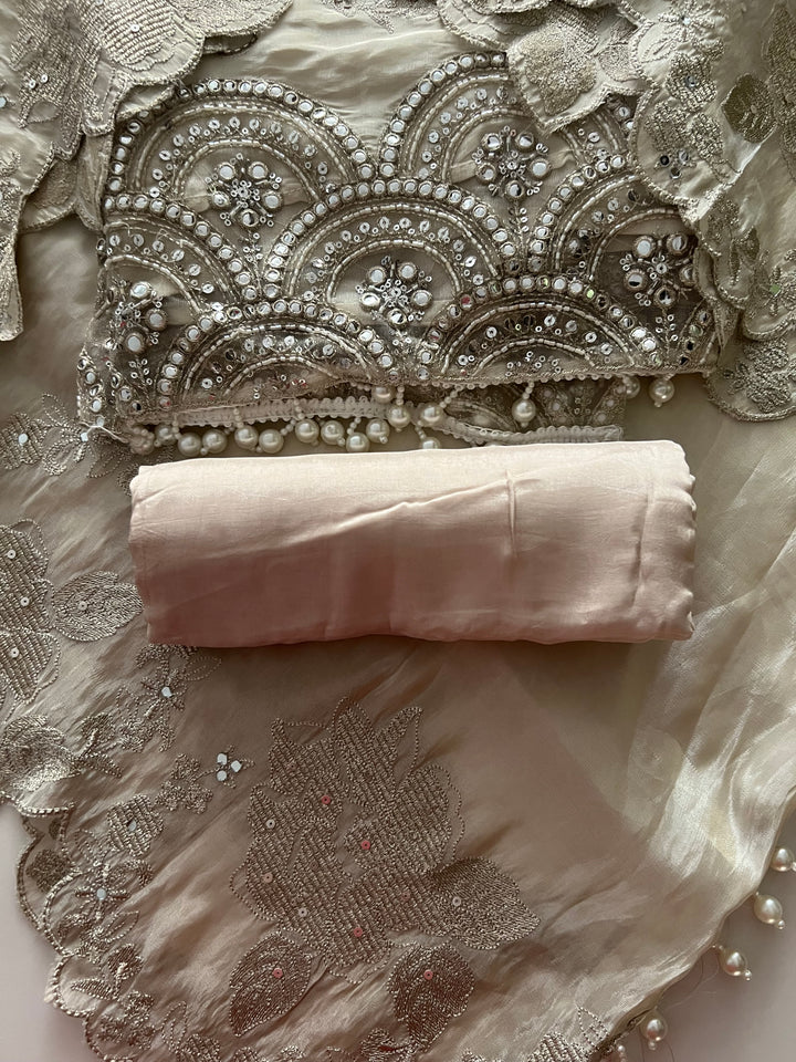 PREMIUM EMBROIDERED NET FABRIC WITH ZARDOZI & PEARL WORK - MMT09