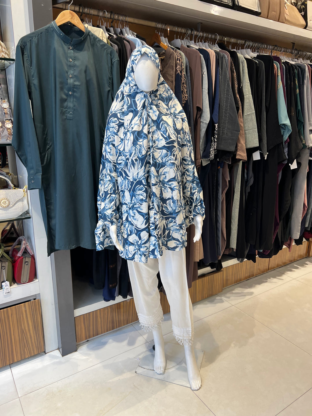 RAYON PRINTED LONG NAMAZ JILBAB HIJABS (WITH SLEEVES) - BTJ05