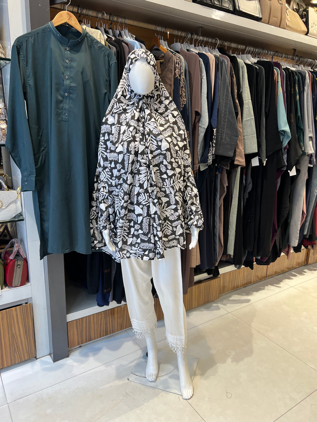 RAYON PRINTED LONG NAMAZ JILBAB HIJABS (WITH SLEEVES) - BTJ05