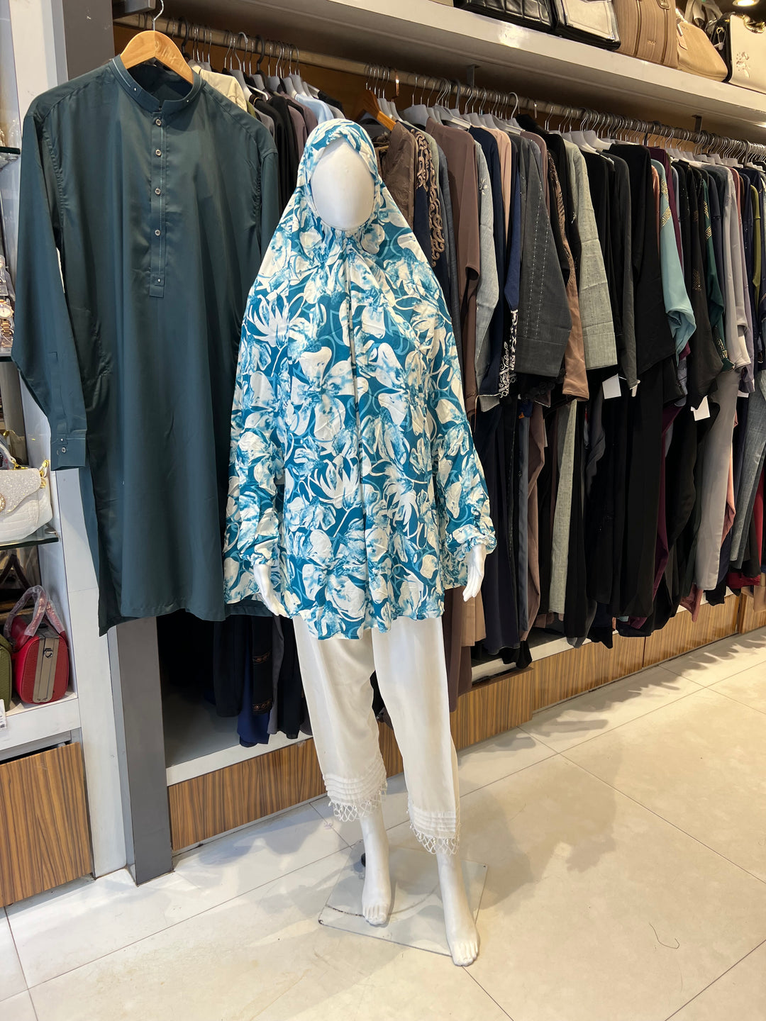 RAYON PRINTED LONG NAMAZ JILBAB HIJABS (WITH SLEEVES) - BTJ05