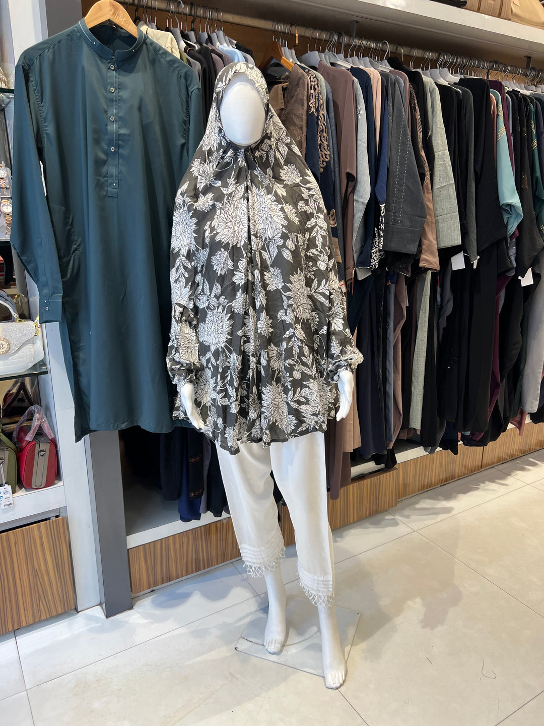 RAYON PRINTED LONG NAMAZ JILBAB HIJABS (WITH SLEEVES) - BTJ05