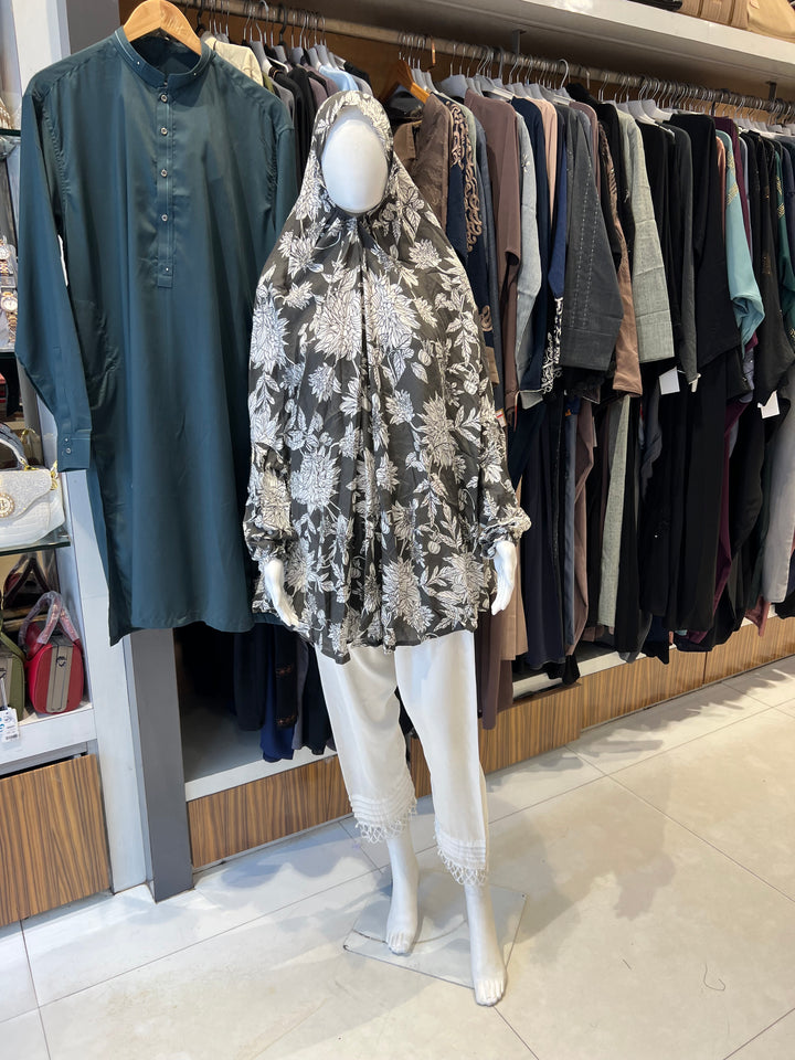 RAYON PRINTED LONG NAMAZ JILBAB HIJABS (WITH SLEEVES) - BTJ05