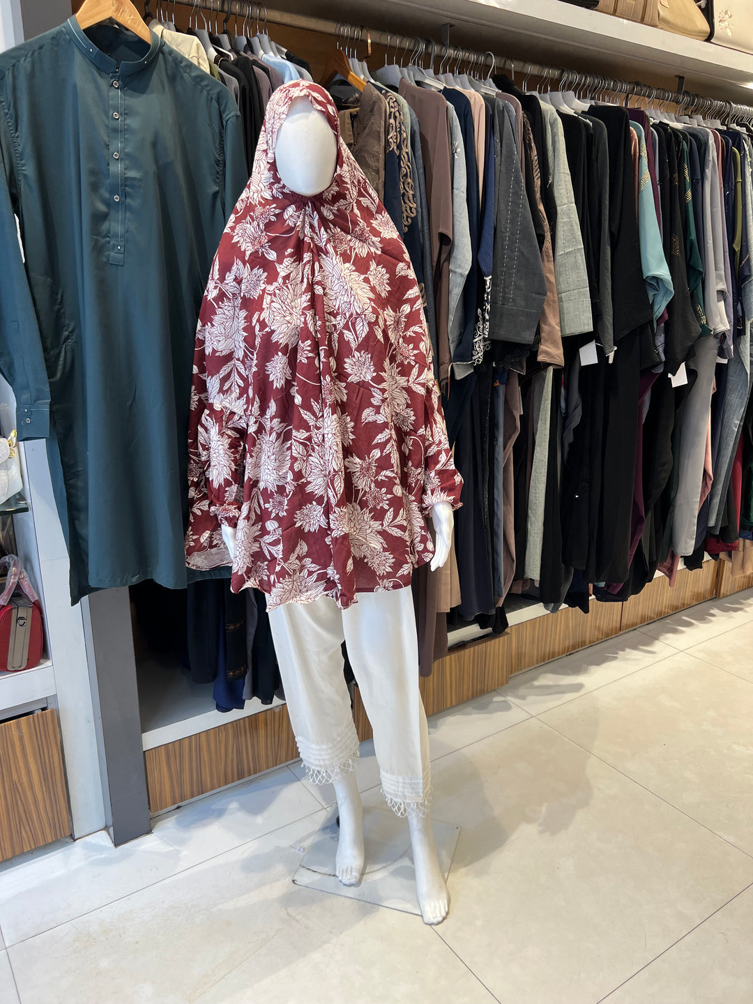 RAYON PRINTED LONG NAMAZ JILBAB HIJABS (WITH SLEEVES) - BTJ05