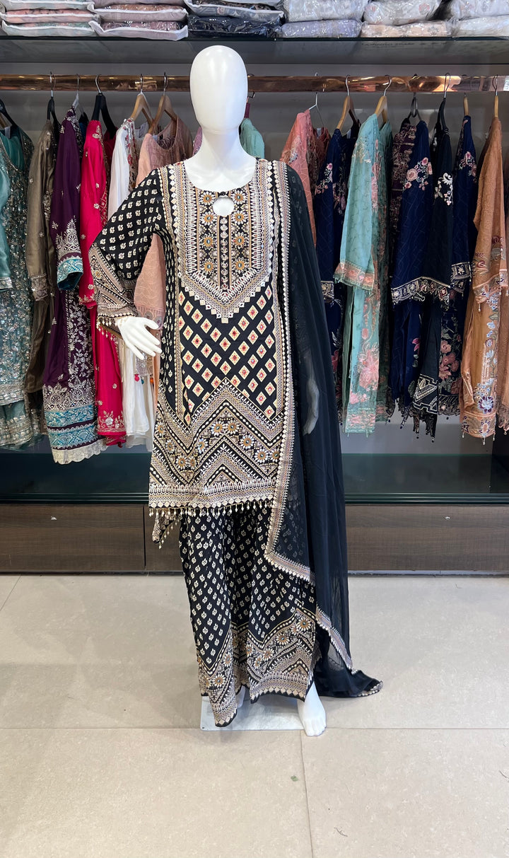 KASHEESH BLACK DESIGNER MIRROR WORK SUIT - MDFY113